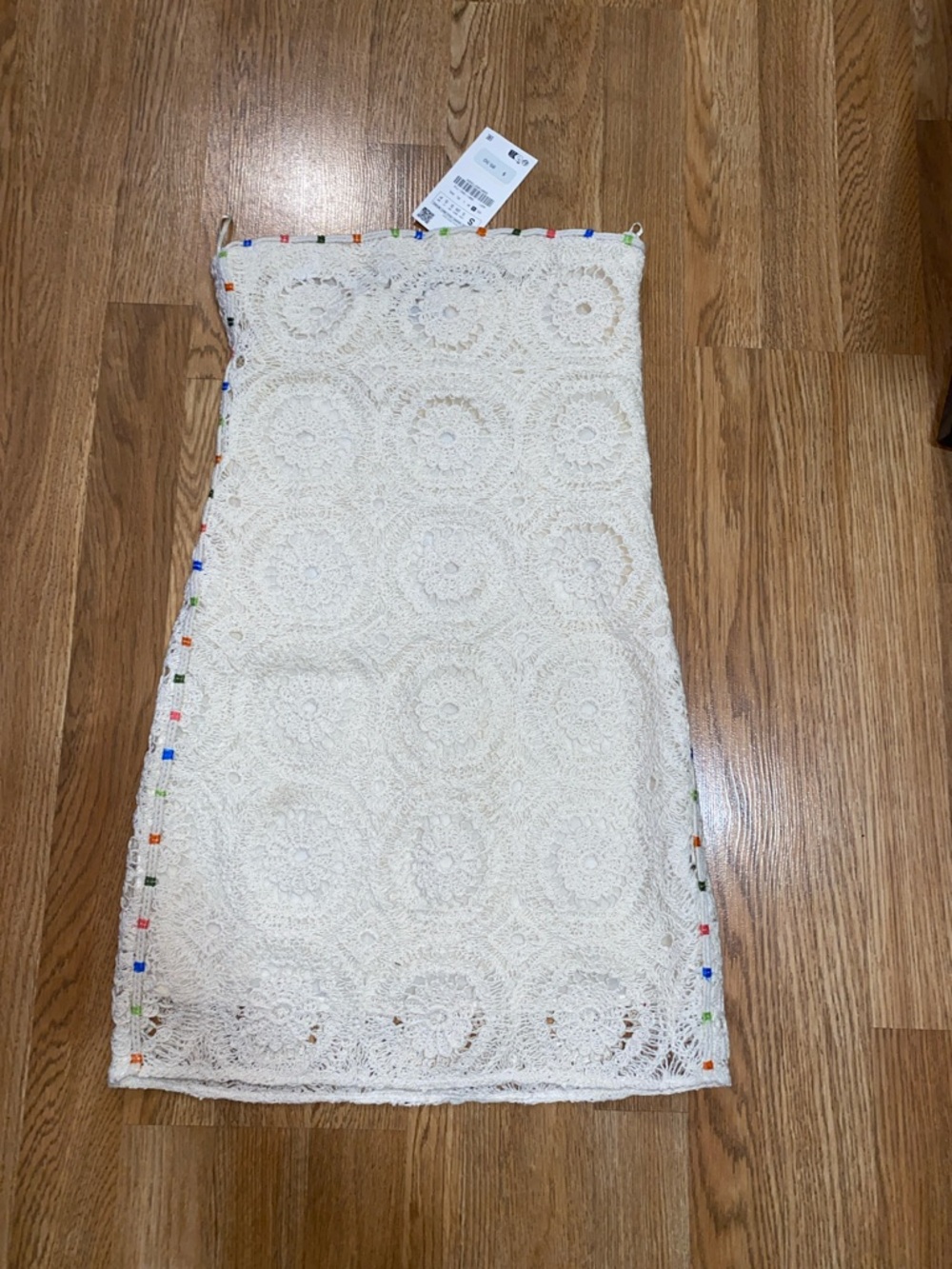 Zara Cream Crochet Mini Dress with Colorful Side Trim